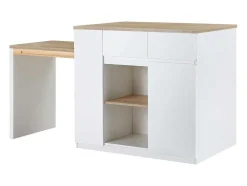 Ilha Central De Cozinha Com Espacos De Arrumação Mdf Branco E Natural - Belaza