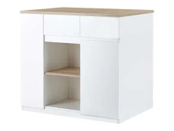Ilha Central De Cozinha Com Espacos De Arrumação Mdf Branco E Natural - Belaza
