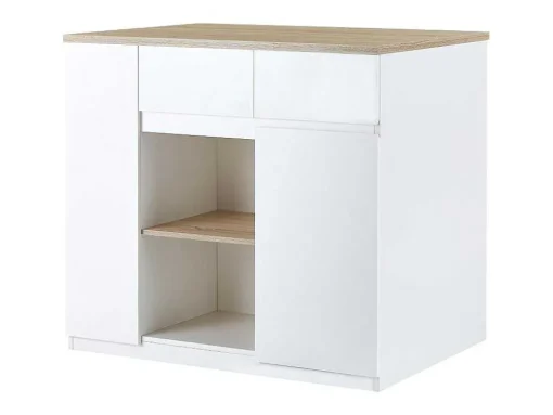 Ilha Central De Cozinha Com Espacos De Arrumação Mdf Branco E Natural - Belaza