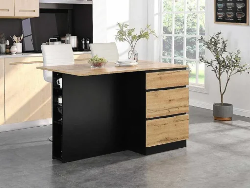 Ilha Central De Cozinha Com 6 Gavetas E 4 Nichos Em Mdf Natural Claro E Preto - Pomarela