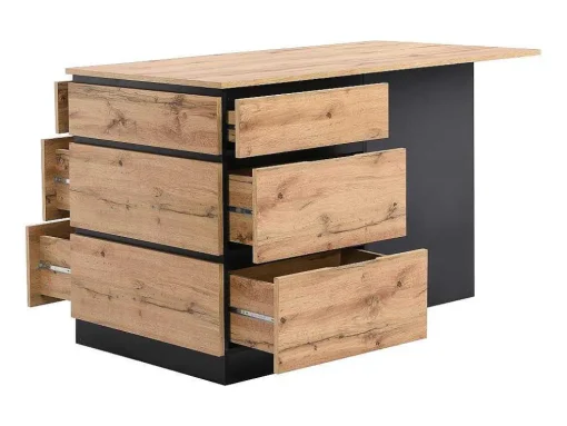 Ilha Central De Cozinha Com 6 Gavetas E 4 Nichos Em Mdf Natural Claro E Preto - Pomarela