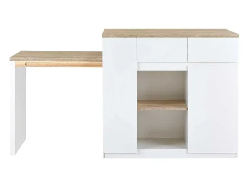 Ilha Central De Cozinha Com Espacos De Arrumação Mdf Branco E Natural - Belaza