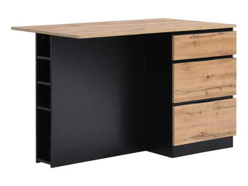 Ilha Central De Cozinha Com 6 Gavetas E 4 Nichos Em Mdf Natural Claro E Preto - Pomarela