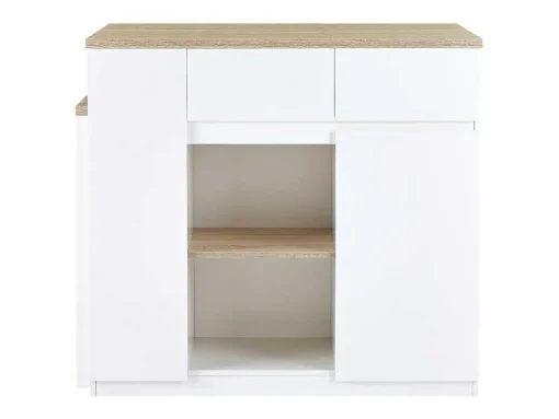 Ilha Central De Cozinha Com Espacos De Arrumação Mdf Branco E Natural - Belaza