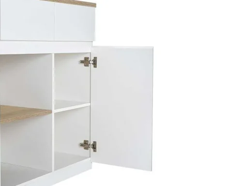 Ilha Central De Cozinha Com Espacos De Arrumação Mdf Branco E Natural - Belaza
