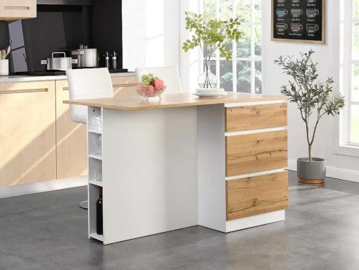 Ilha Central De Cozinha Com 6 Gavetas E 4 Nichos Em Mdf Natural Claro E Branco - Pomarela