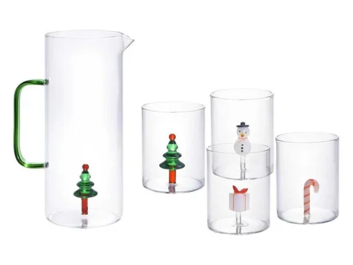 Jarro + Conjunto De 4 Copos Com Motivos De Natal - Scopa