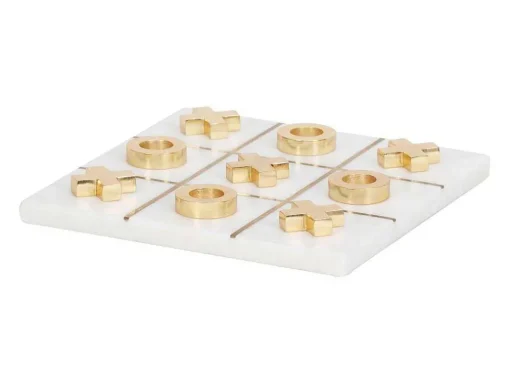 Jogo De Tabuleiro, Jogo Do Galo, Marmore E Latao Dourado E Branco, C20,5 X A2,5 X L20,5 Cm - Tactoe