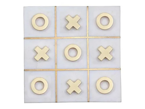 Jogo De Tabuleiro, Jogo Do Galo, Marmore E Latao Dourado E Branco, C20,5 X A2,5 X L20,5 Cm - Tactoe