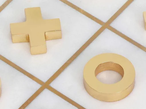 Jogo De Tabuleiro, Jogo Do Galo, Marmore E Latao Dourado E Branco, C20,5 X A2,5 X L20,5 Cm - Tactoe
