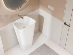 Lavatório Com Pe Retangular Em Solid Surface Cor Branco - Tilicho