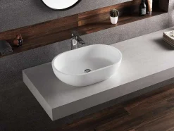 Lavatório De Casa De Banho Oval Em Solid Surface Cor Branco De 58 Cm - Sengli