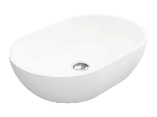 Lavatório De Casa De Banho Oval Em Solid Surface Cor Branco De 58 Cm - Sengli