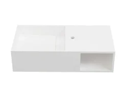 Lavatório Suspenso Em Solid Surface Com Nicho Cor Branco De C80 X L40 X A20 Cm - Goyoko