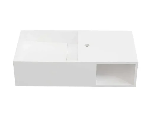 Lavatório Suspenso Em Solid Surface Com Nicho Cor Branco De C80 X L40 X A20 Cm - Goyoko