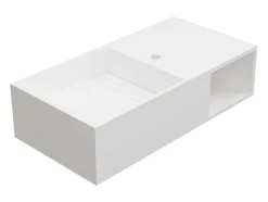 Lavatório Suspenso Em Solid Surface Com Nicho Cor Branco De C80 X L40 X A20 Cm - Goyoko