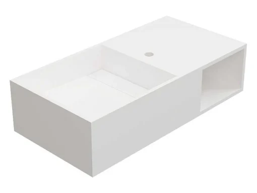 Lavatório Suspenso Em Solid Surface Com Nicho Cor Branco De C80 X L40 X A20 Cm - Goyoko