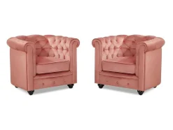 Lote De 2 Cadeiroes Chesterfield - Veludo Rosa Pastel
