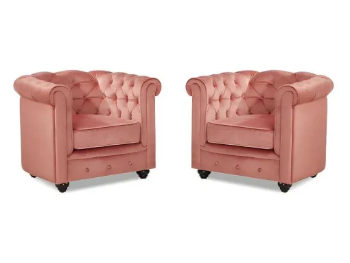 Lote De 2 Cadeiroes Chesterfield - Veludo Rosa Pastel