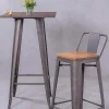 Mesa Alta Industrial Em Aco Envelhecido E Madeira Escura - Bistro - Antiguidade