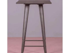 Mesa Alta Industrial Em Aco Envelhecido E Madeira Escura - Bistro - Antiguidade