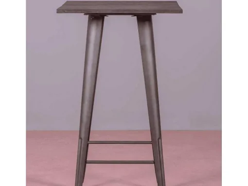 Mesa Alta Industrial Em Aco Envelhecido E Madeira Escura - Bistro - Antiguidade
