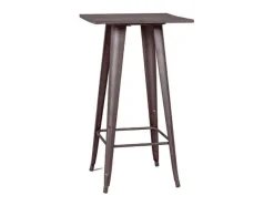 Mesa Alta Industrial Em Aco Envelhecido E Madeira Escura - Bistro - Antiguidade