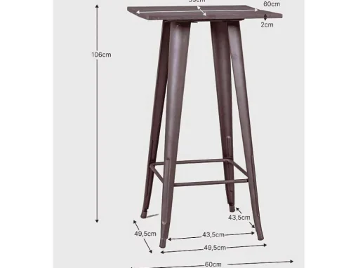 Mesa Alta Industrial Em Aco Envelhecido E Madeira Escura - Bistro - Antiguidade