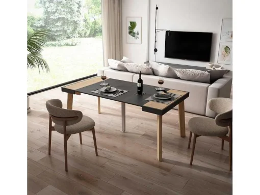 Mesa Consola Extensivel, 180, Para 8 Péssoas, Pés De Madeira, Carvahlo E Preto