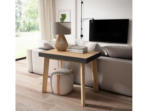Mesa Consola Extensivel, 180, Para 8 Péssoas, Pés De Madeira, Carvahlo E Preto