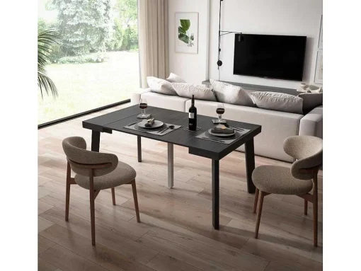 Mesa Consola Extensivel, 160, Para 8 Péssoas, Pés De Madeira, Preto