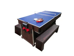 Mesa De Bilhar 7 Pés Multijogo Vermelho Air Hockey + Ping Pong - Stark Com Bancos