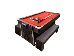 Mesa De Bilhar 7 Pés Multijogo Vermelho Air Hockey + Ping Pong - Stark Com Bancos