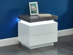 Mesa De Cabeceira - 2 Gavetas - Mdf Lacado - Com Leds - Cor: Branco E Cinza Cimento - Halo Ii