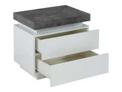 Mesa De Cabeceira - 2 Gavetas - Mdf Lacado - Com Leds - Cor: Branco E Cinza Cimento - Halo Ii