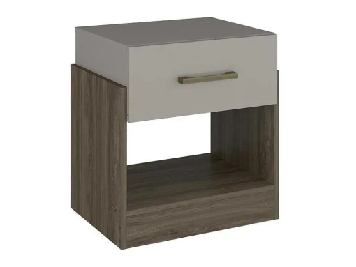 Mesa De Cabeceira Bodil - 1 Gaveta - Taupe E Castanho
