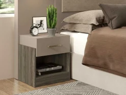 Mesa De Cabeceira Bodil - 1 Gaveta - Taupe E Castanho