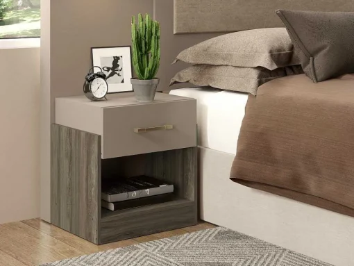 Mesa De Cabeceira Bodil - 1 Gaveta - Taupe E Castanho