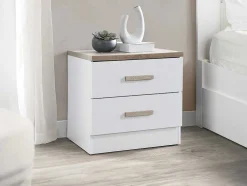 Mesa De Cabeceira Com 2 Gavetas Branco E Natural - Skaido
