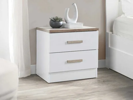 Mesa De Cabeceira Com 2 Gavetas Branco E Natural - Skaido