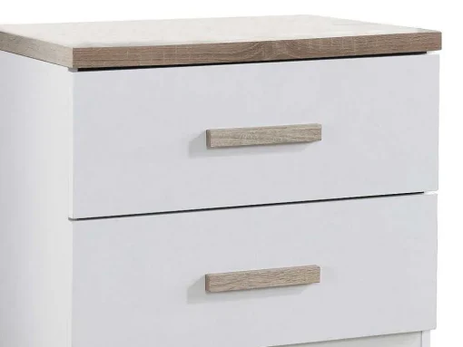 Mesa De Cabeceira Com 2 Gavetas Branco E Natural - Skaido