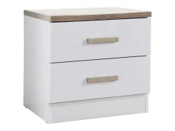 Mesa De Cabeceira Com 2 Gavetas Branco E Natural - Skaido