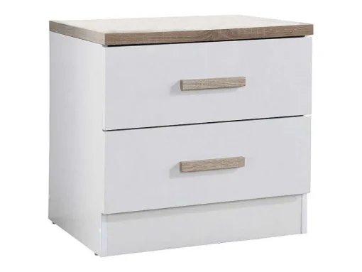 Mesa De Cabeceira Com 2 Gavetas Branco E Natural - Skaido