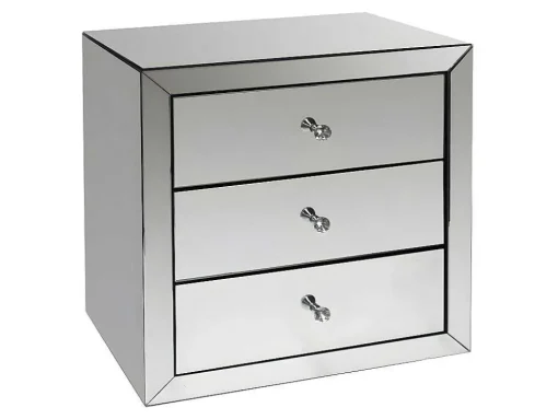 Mesa De Cabeceira Design Glacia -3 Gavetas - Mdf E Espelho