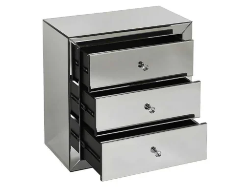 Mesa De Cabeceira Design Glacia -3 Gavetas - Mdf E Espelho