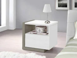 Mesa De Cabeceira Escandinava Napoli - 1 Gaveta - Branco E Cinzento