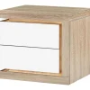 Mesa De Cabeceira Lado Direito Com 2 Gavetas, Com Leds, Lacado A Branco E Natural - Flarancia
