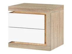 Mesa De Cabeceira Lado Direito Com 2 Gavetas, Com Leds, Lacado A Branco E Natural - Flarancia