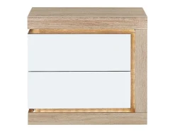 Mesa De Cabeceira Lado Direito Com 2 Gavetas, Com Leds, Lacado A Branco E Natural - Flarancia
