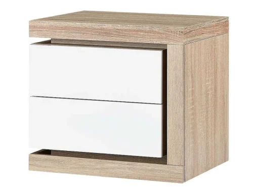 Mesa De Cabeceira Lado Direito Com 2 Gavetas, Com Leds, Lacado A Branco E Natural - Flarancia